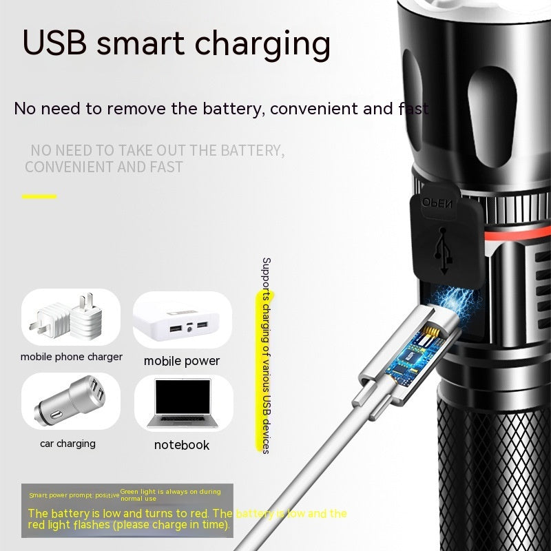 Outdoor Telescopic Multifunctional T6 High-Power Flashlight