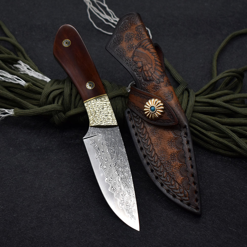 Mini Damascus Steel Camping Hunting Knife