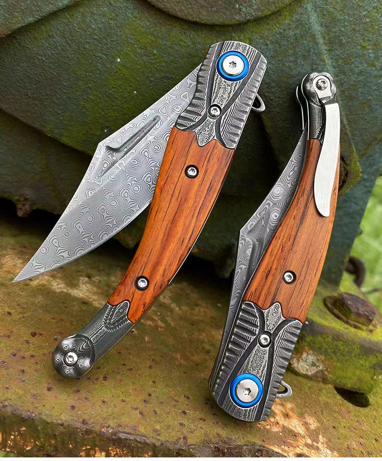 Damascus Steel Folding Outdoor Survival Knife