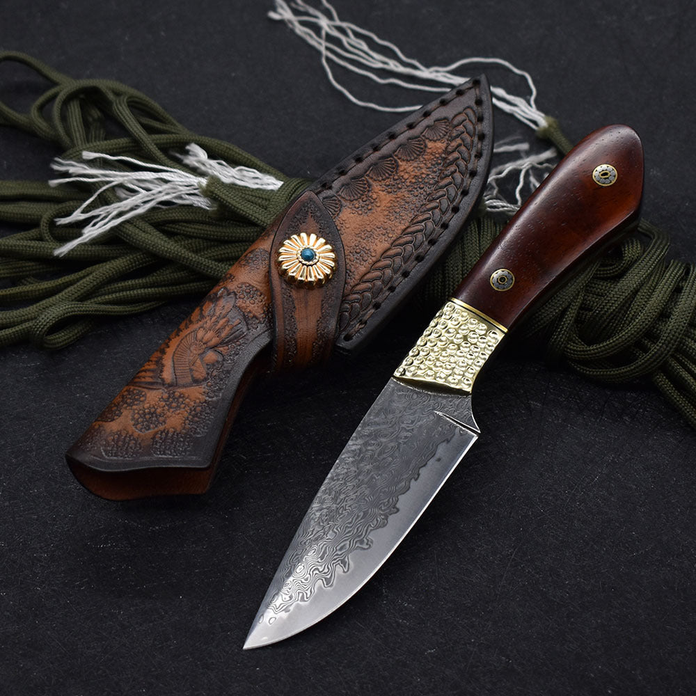 Mini Damascus Steel Camping Hunting Knife