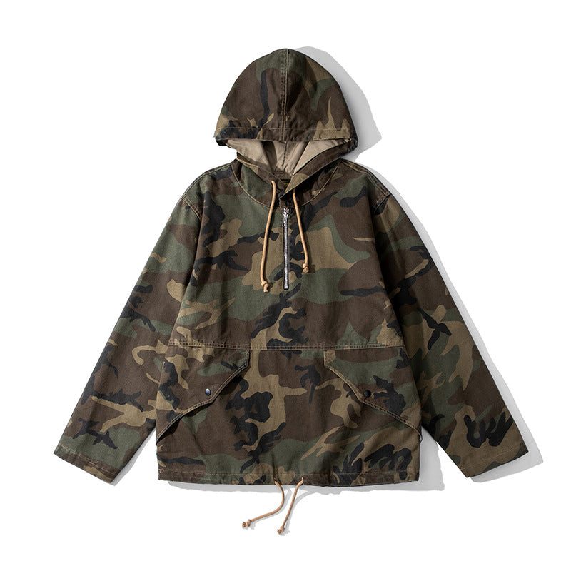 Hooded Camouflage Outdoor Parka Trench Coat