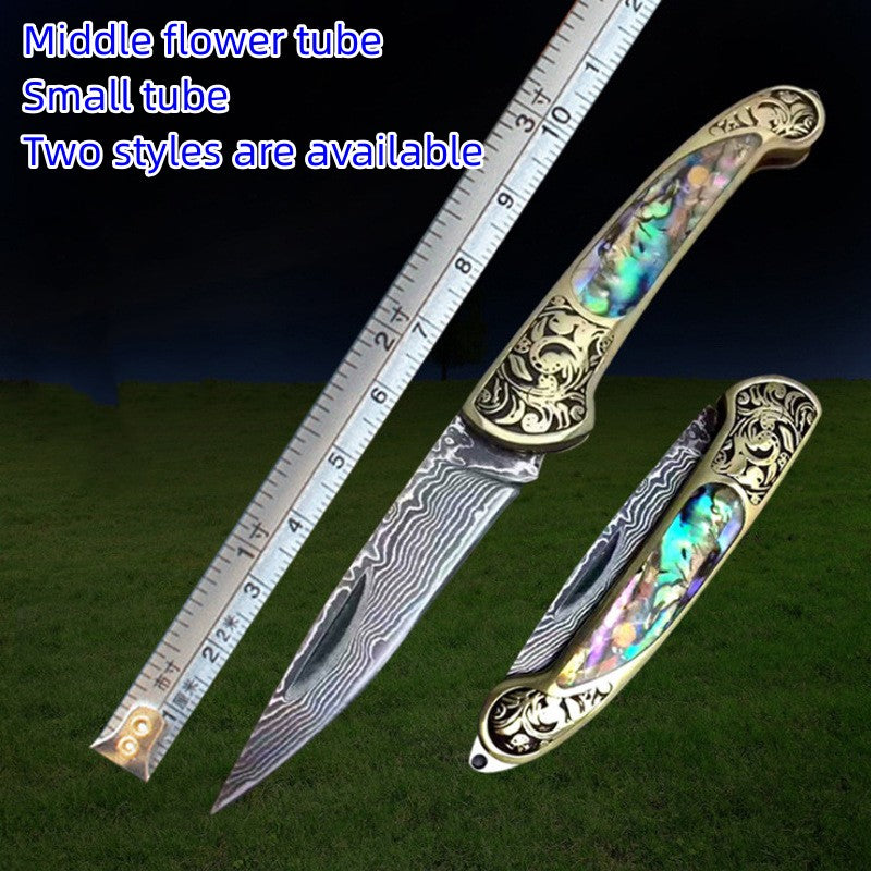 Folding Survival Hunting Knife With Natural Shell Handle