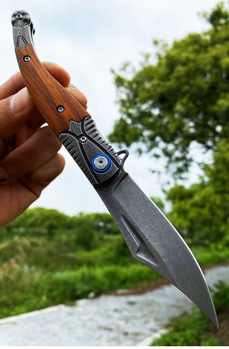 Damascus Steel Folding Outdoor Survival Knife