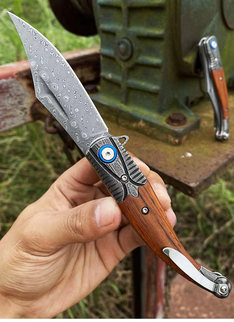 Damascus Steel Folding Outdoor Survival Knife