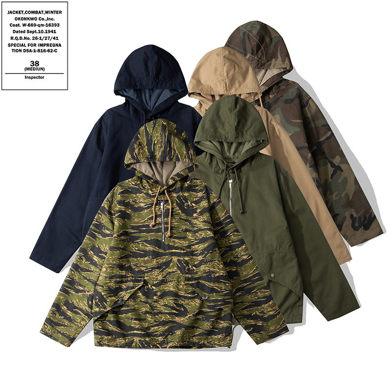 Hooded Camouflage Outdoor Parka Trench Coat