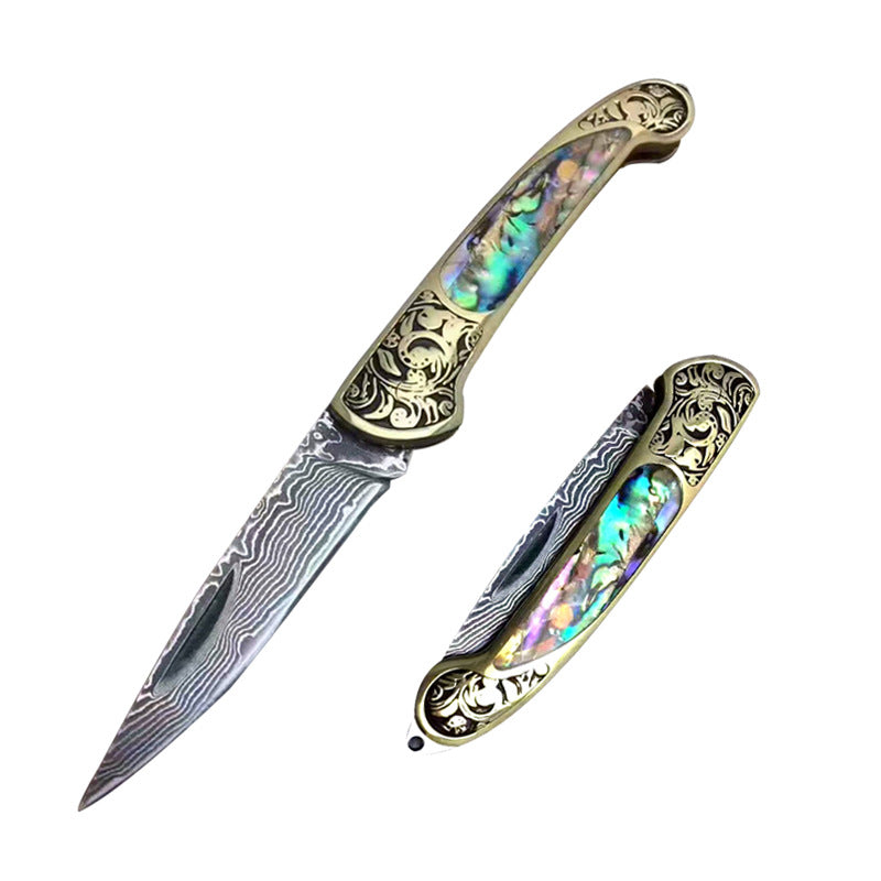 Folding Survival Hunting Knife With Natural Shell Handle