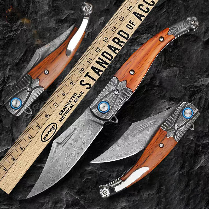 Damascus Steel Folding Outdoor Survival Knife