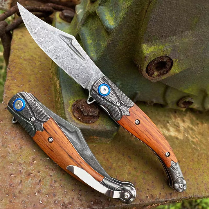 Damascus Steel Folding Outdoor Survival Knife