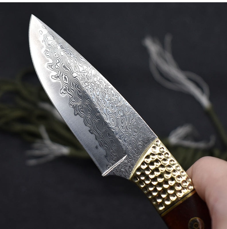 Mini Damascus Steel Camping Hunting Knife