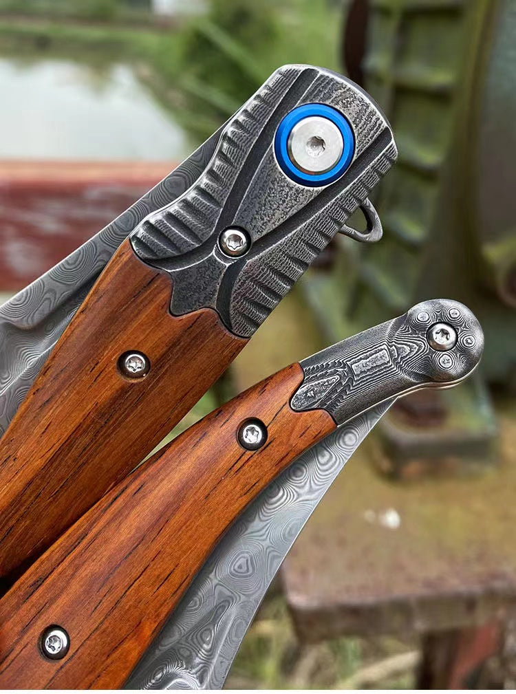Damascus Steel Folding Outdoor Survival Knife