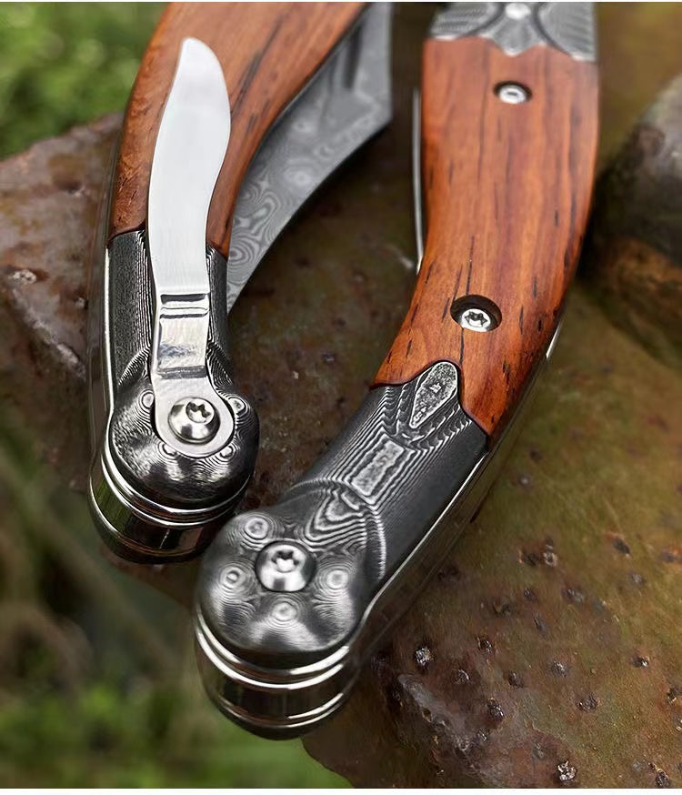 Damascus Steel Folding Outdoor Survival Knife